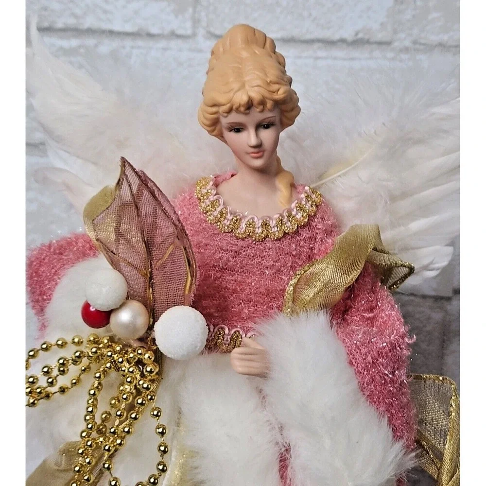 Victorian Pink Gold Angel Tree Topper Christmas Figure 12.5